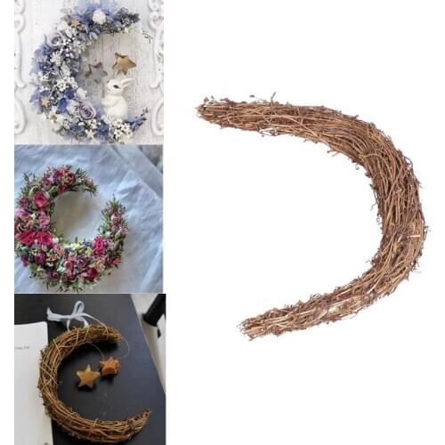 Hawaii Crescent Shape Party Wedding Christmas Natural Rattan Wreath Home Decor Supplies Artificial Flower Vine Ramadan