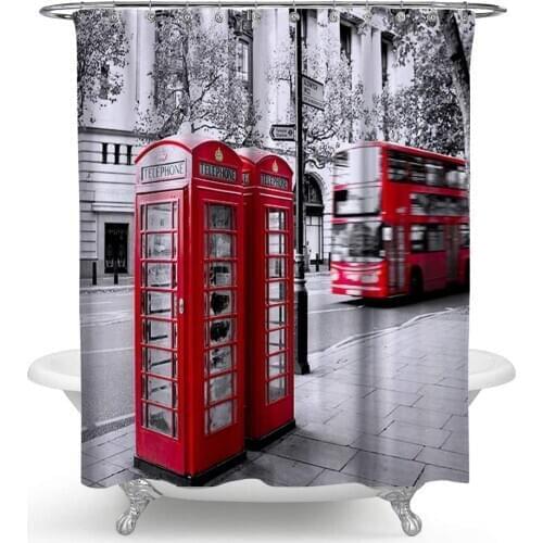 Waterproof Mildew-Resistant Bath Shower Curtain London Landmark Building Telephone Booth Polyester Bathroom Shower Curtain
