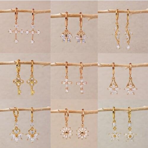 Trendy Drop Earrings White Heart Cubic Zirconia Gold Plated Copper Earring For Women Fashion Jewelry Accessories Wedding Gift