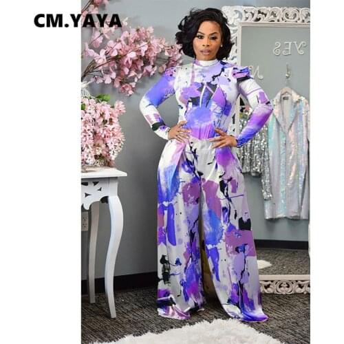 CM.YAYA Women Set Print Slim Tosp Wide Leg Pants Two 2 Piece Sets Fashion Streetwear Casual Pants Set Tracksuits Autumn Outfits