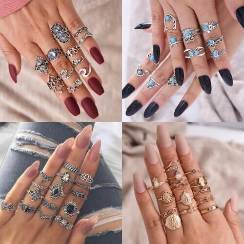 New Design Boho Vintage Gold Star Midi Moon Rings Set For Women Opal Crystal Midi Finger Ring 2020 Female Bohemian Jewelry Gifts