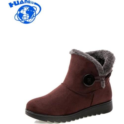 HUANQIU Winter Women Boots Flock Warm Ankle Snow Boots 2017 Platform Mother Shoes Woman Slip On Flats Button Creepers Wyq180