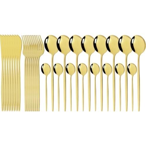 Gold Dinnerware Set 18/10 Stainless Steel 32Pcs Tableware Set Kitchen Knife Fork Spoon Flatware Set Dishwasher Safe Cutlery Set