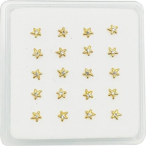 20pcs/pack 925 Sterling silver starfish crystal nose Pin Stud nose piercing jewelry