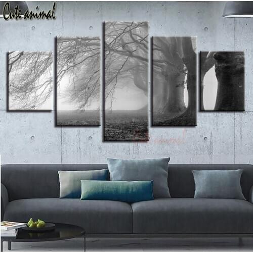 5 piece diamond painting full square Foggy Forest Trees Scenery Diamond embroidery mosaic cross stitch 3d puzzle diamant sticker