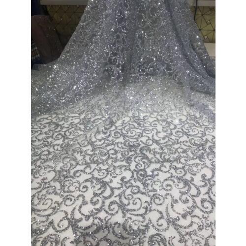 5yards SYJ-71533 shining glued print glitter in silver sparkle net tulle mesh lace for fashion dress