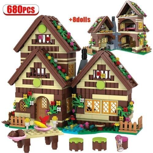 680PCS City DIY House Building Blocks Friends Dwarf Huts Villa Snow White Figures Bricks Toys For Girls Children