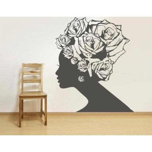 Afro Girl African Woman Wall Sticker Vinyl Interior Room Decor Beauty Salon Office Studio Decals Removable Murals Wallpaper 4453
