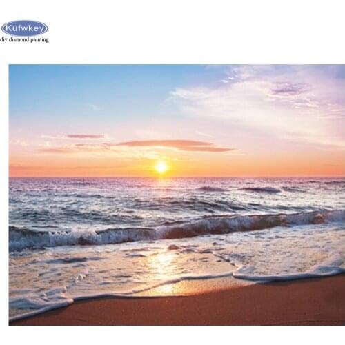 Diy 5D Diamond Painting Cross Stitch Beach Sunset Scenery Diamond Mosaic Embroidery Picture Full Square Round Drill Rhinestones