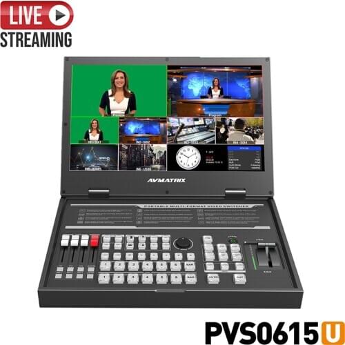 AVMATRIX PVS0615U 15.6 Inch Portable 6 CH Multi-Format Streaming Switcher with USB Capture For Streaming and T-Bar Transition