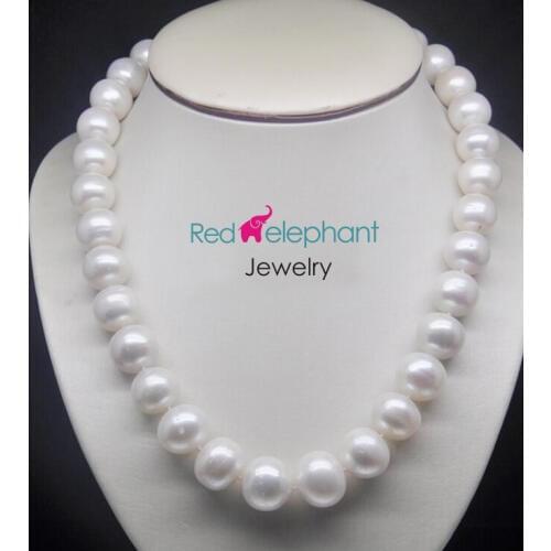 Free shopping! 18" Natural huge 12-13mm AA level white pearl necklace