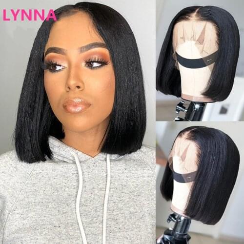 Brazilian Straight Short Bob Lace Front Human Hair Wigs Pre Plucked with Baby Hair 4x4 Lace Closure Wigs For Black Women Remy