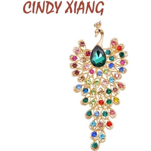 CINDY XIANG Rhinestone Peacock Brooches For Women Large Vintage Animal Pin Luxury Fashion Brooch High Quaity Party Jewelry