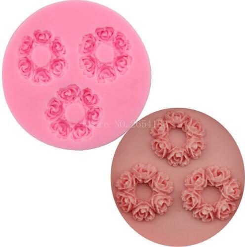 Flower Rose Garland Silicone Fondant Soap 3D Cake Mold Cupcake Jelly Candy Chocolate Decoration Baking Tool Moulds FQ2342