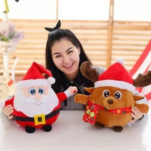 D7YD 20cm/8inch Plush Doll Stuffed Santa Soft Cotton Light Up Electric Toy with Built-in Songs Party Holiday Gift Ornament