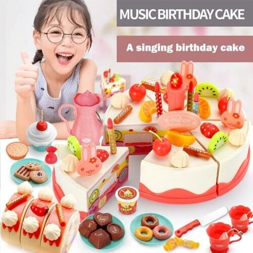 Children Play House Toys Afternoon Tea Desserts Light Singing Birthday Cake Plastic Miniature Food Unisex Kids kitchen Set Toys