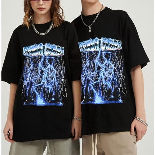 2021 New Lightning Print T-Shirt Streetwear Tshirt Oversized Men Hip Hop T Shirt Harajuku Summer Tops Tees 100% Cotton Funny