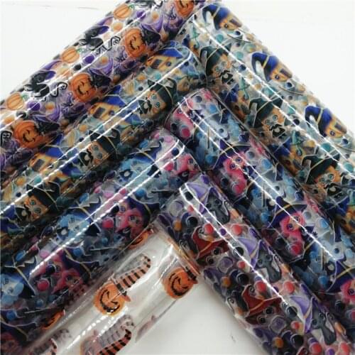 Halloween Cats Pumpkins Printed Jelly Sheets See Through Leather Transparent TPU Faux Leather Sheets for Bows Earrings GM2345A