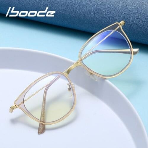 Iboode Cat Eye Luxury Glasses Frame Anti Blue Ray Optical Fashion Computer Eyeglasses For Women and Men Metal Classic Spectacle