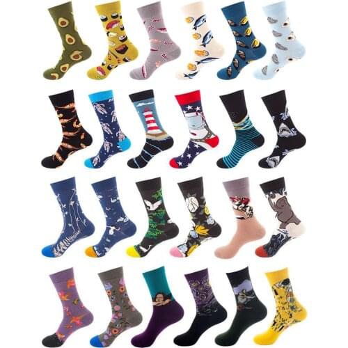 Personality Happy Funny Socks Women Skateboard Socks Female Harajuku Avocado Cartoon Shark Elephant Embroidery Socks Men