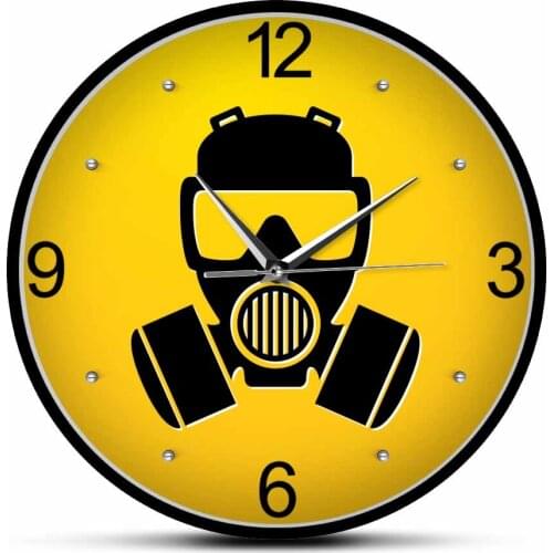USE GAS MASK Modern Design Hazardous Symbol Wall Clock Radioactive Wall Art Office Décor Clock Watch Toxic Warning Danger Sign