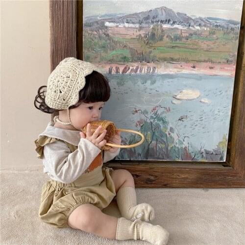 Spring Autumn Lnfants And Young Children Men And Women Baby Embroidery Flying Sleeve Straps Romper Doll Collar Bottoming Shirt