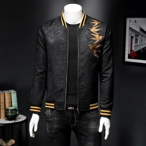 Slim Jaqueta Masculina Fit Bomber Print Jacket Men Vintage Jacket Club Outfit Men 6xl Spring Gold Embroidery Print Men Jacket