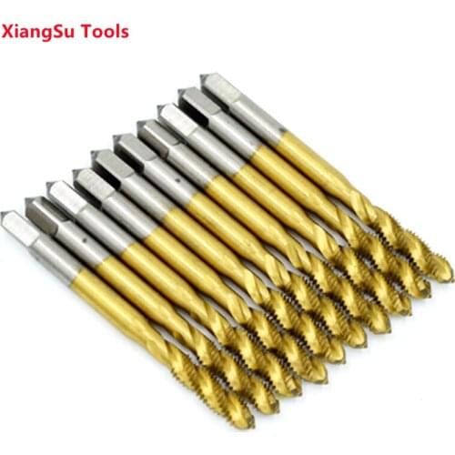 M2-M3-M4-M5-M6 HSS Spiral Flute Tap Standard Size TIN Coating CNC Machine Cutting Tools 10pc Per Package For Metal Use Point Tip