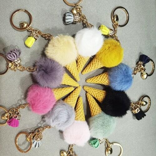 Cute Cartoon Keychain Ice Cream Pendant Keychain Plush Bags Hang Cone Car Key Chain Ring Bags Pendant Women Jewelry Gifts