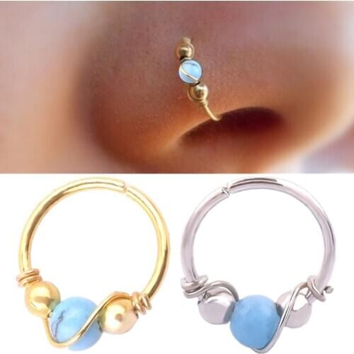 2pcs Fashion Turquoises Nose Ring Nostril Hoop Nose Stud Ring Body Piercing Jewelry for Women