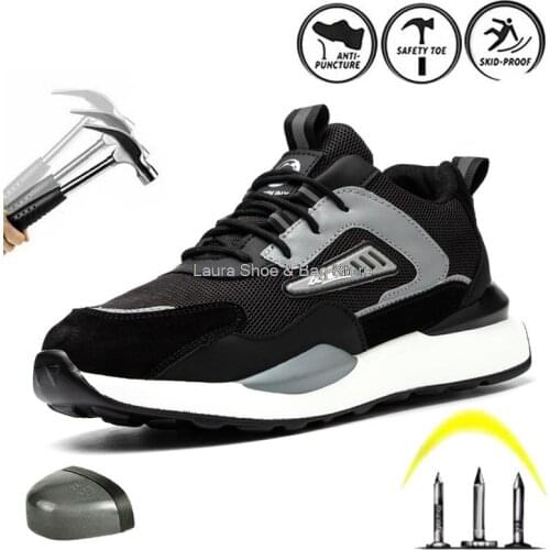 Fashion Men Boots Steel Toe Mesh Breathable Work Shoes Puncture Proof Anti-slip Man Safety Shoes Male Protective Security Boots