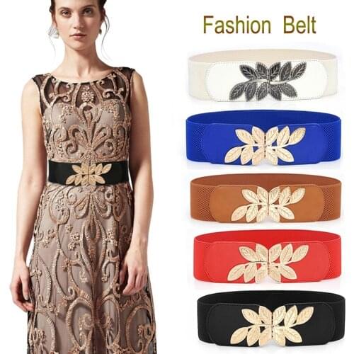 Fashion Waist Belts Women Leaves Decor Lady Solid Stretch Elastic Wild Wide Belt Dress Adornment For Women Waistband