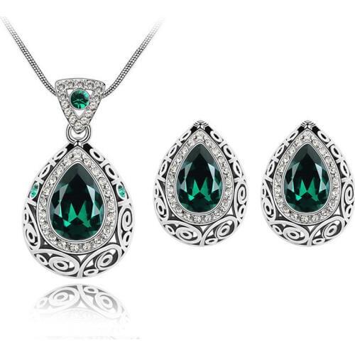 Fashion Green Crystal Stone Wedding Jewelry Sets For Brides Necklace Ear Set For Women African Jewelry Sets & More 84191