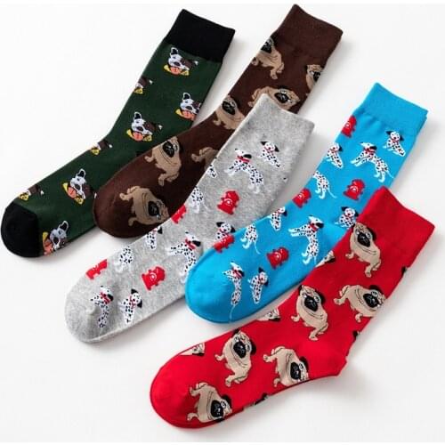 Mens Socks colorful Autumn dog sock in tube Socquette casual cotton socks EU41-46 Comfortable Meias Elastic Socks Soft new