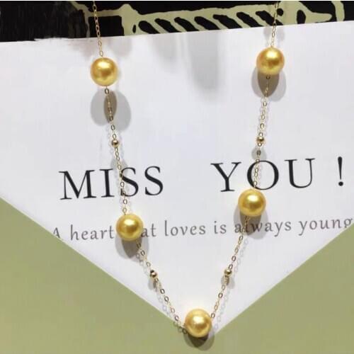 NYMPH 18K Gold Jewelry Natural Akoya Sea Pearls Necklace Pure AU750 Chain Gold Round Ball For Women Wedding Fine Gift X501