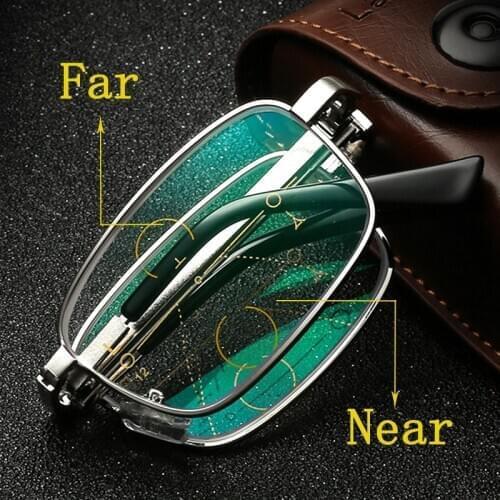 Portable Anti blue Light Hyperopia Men Women Progressive Multifocal Folding Reading Glasses With Box See Far And Near