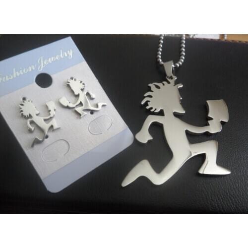 One set of jewelry large 2 inch mens HATCHETMAN hatchet man STAINLESS STEEL PENDANT BEADS CHAIN NECKLACE + EARRING STUDS SET
