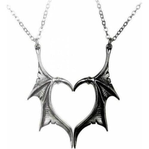 Gothic Retro Demon Wing Paired Couple Necklace monster heart for Lovers vintage bff best friend Friendship Men Women neck chain