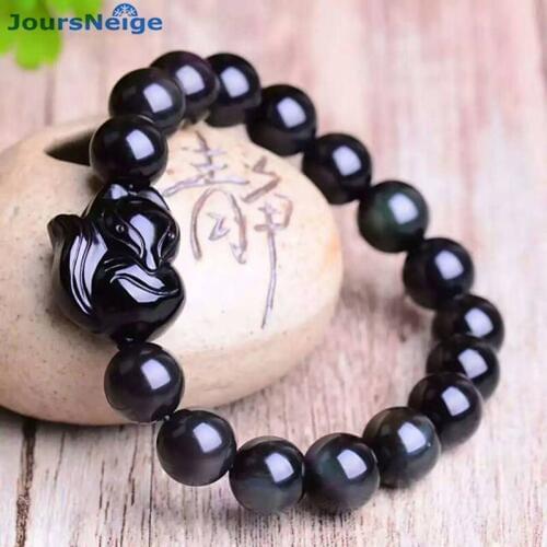 JoursNeige Natural Ice color Obsidian Fox Pendant Beads 10mm Bracelets Lucky for Women Men Crystal Bracelet Jewelry Accessories