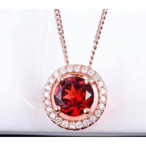 Natural red garnet Pendant natural gemstone pendant 925 sterling silver Fashion elegant Simple small round girl gift jewelery