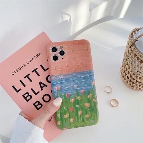 Simple art oil painting landscape Phone Case For iPhone 11 Pro Max Xr Xs Max X 7 8 Plus SE cute cases Silicone Soft Cover coque