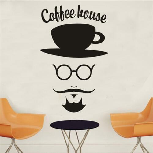 Cartoon Simple Coffee Letters Pattern Self Adhesive Wall Stickers for Coffee Room Vinyl Decals Kitchen Art Poster Murals YY66