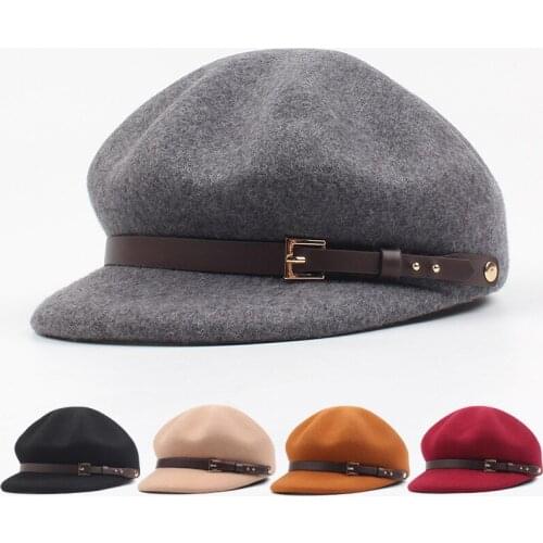 Hat Womens Autumn and Winter Woolen All-match Octagonal Hat Korean Retro Personality Casual Newsboy Hat Fashion Beret
