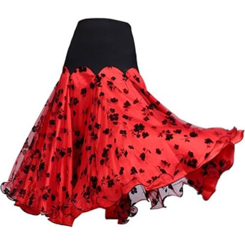 Ballroom Dance Skirt Long Length Spread hem Elegant Modern Dance Maxi Skirt Women Flamenco Latin Tango Practice Stage Costumes