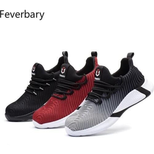 Feverbary Mens Safety Shoes Outdoor Steel Toe Anti Smashing Work Boots Women Light Puncture Proof Comfortable Fashion Sneakers