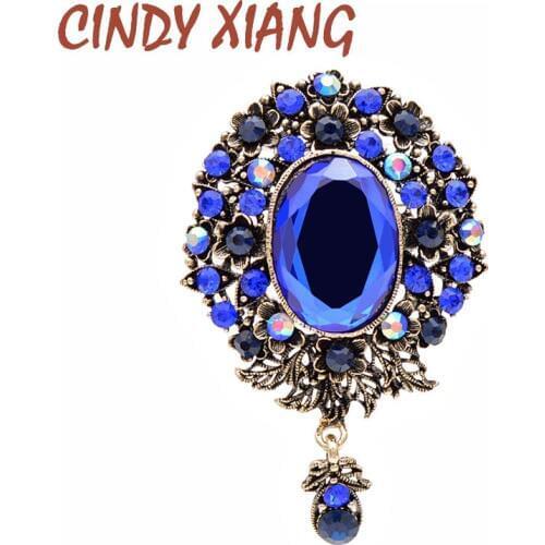 CINDY XIANG round crystal flower brooches for women elegant wedding fashion pins vintage retro style brooch coat accessories