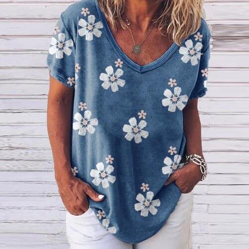 2021 Women Shirt Summer Casual Printed Short Sleeve T-shirt Female Casual Loose Plus Size Shirt Women Tee Fashion Tops