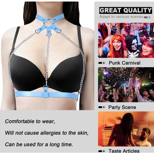 Fetish Harajuku Women Leather Bondage Chest Straps Body Harness Belt Hanging Neck Tops Bra Goth Hollow Out Lingerie Festive Rave