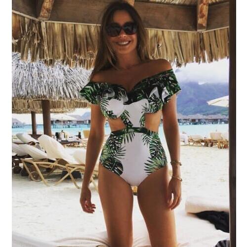2019 Swimsuit One Piece Swimwear Women Monokini Mesh Bodysuit Print Bathing Suit Women Swim Wear Beach Female Beachwear Solid