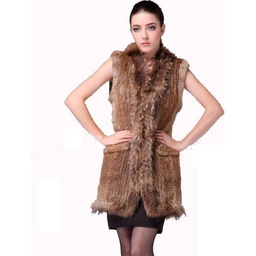 2019 new Women Genuine real Rabbit Fur Vest coat Raccoon Fur collar Waistcoat wholesale Large size drop shipping